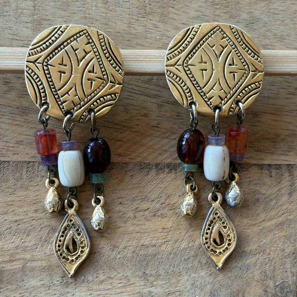 Bohemian Gold Dangle Earrings - Picture 7 of 9